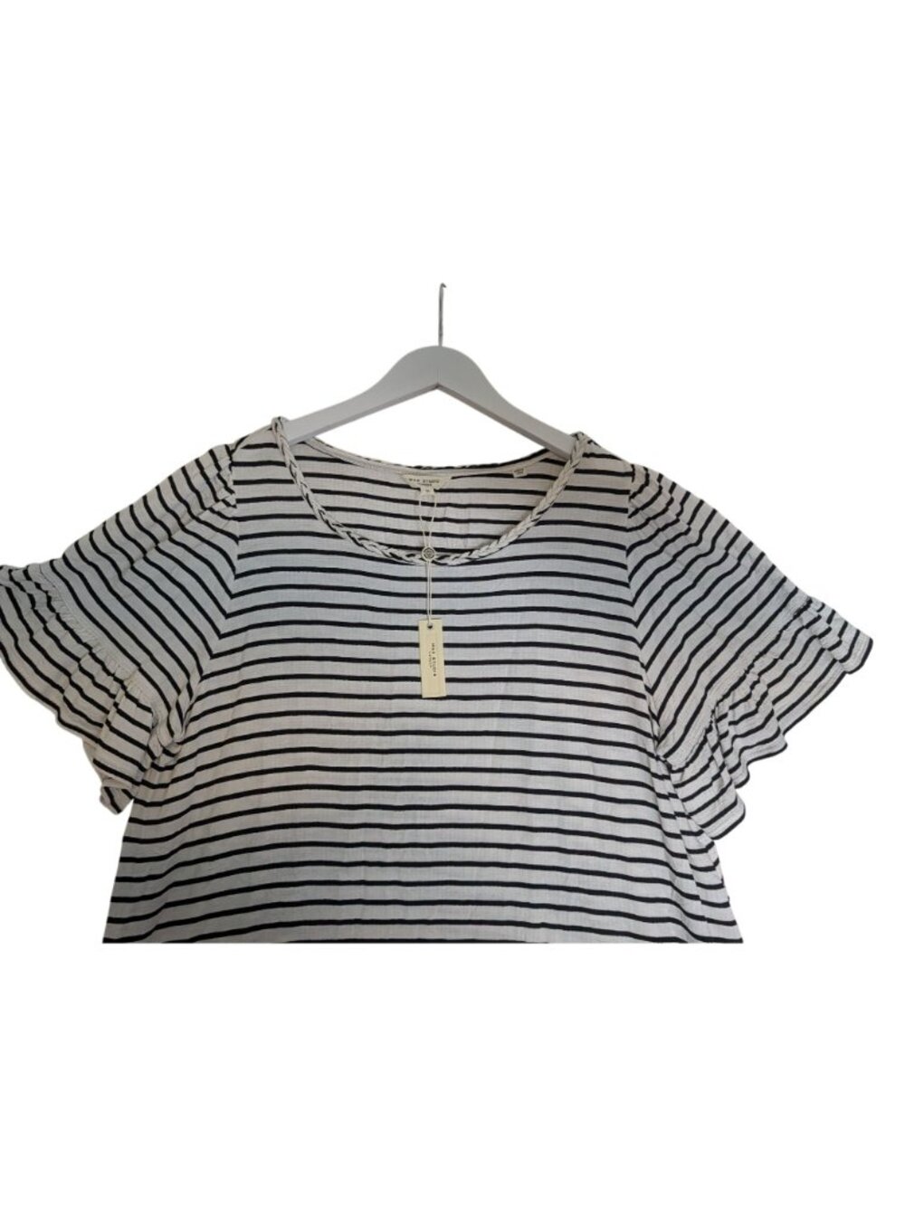 Max Studio Striped Mini Dress Ruffled Sleeves Flounced Hem 1X White & Black - Picture 9 of 13